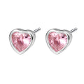 925 Sterling Silver Red&Pink Zircon Heart Shaped Small Stud Earrings Cute Minimalist Earrings for Girl Platinum Plated