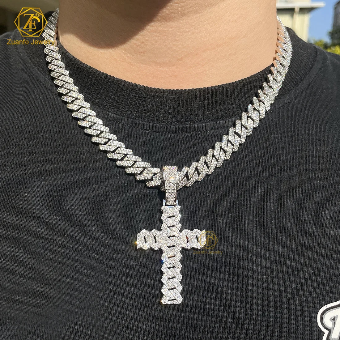 HipHop Style Iced Out Gold and Silver Plated 925 DEF VVS Lab Grown Diamond Cross Pendant GRC Certified for Party or Gift