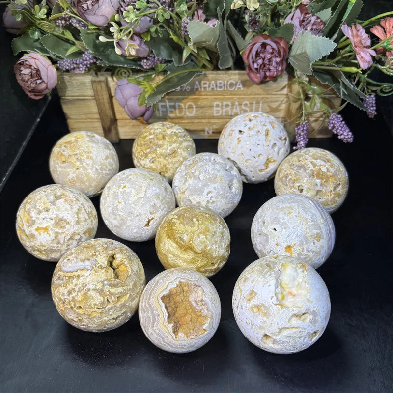 Hot Sale Polished Natural Crystal Healing Stone Agate Geode Sphere with Drusy for Holiday Decoration & Gift