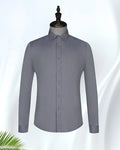 2025 Men's Formal Bamboo Fiber Dress Shirts Long Sleeve Blue Stripe Ready-Made Non-Ironing for Autumn Season Stand Collar