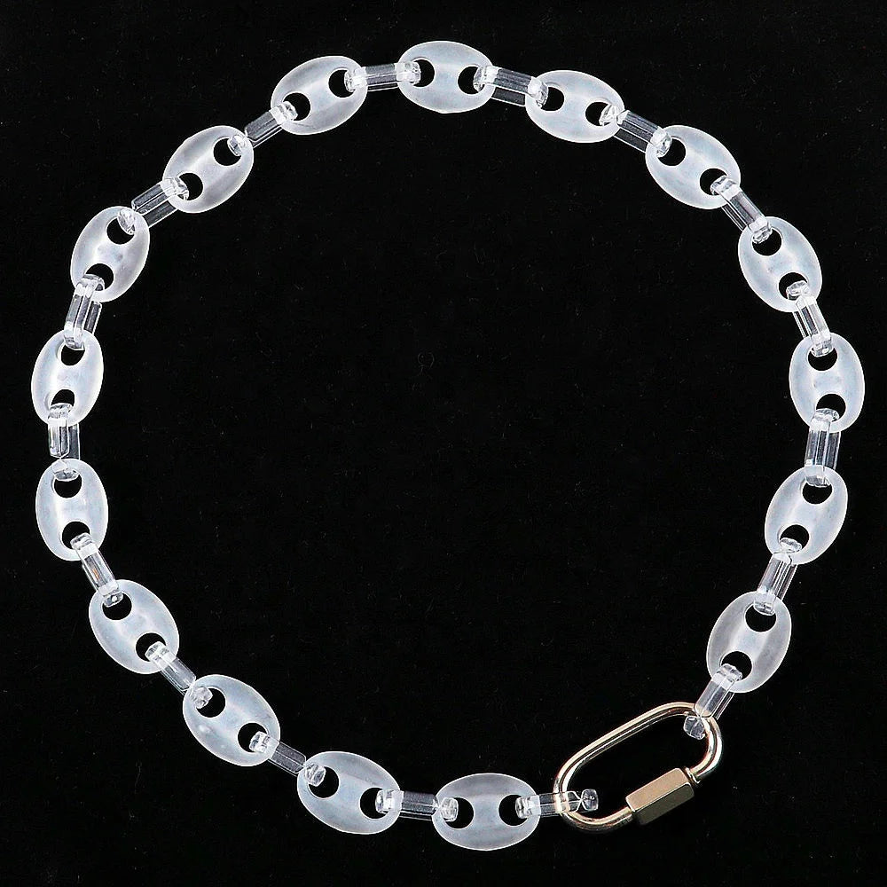 2024 Wholesale Transparent Acrylic Coffee Bean UV Chain Necklace for Women Punk Choker Hip-hop Pig Nose Necklaces for Men