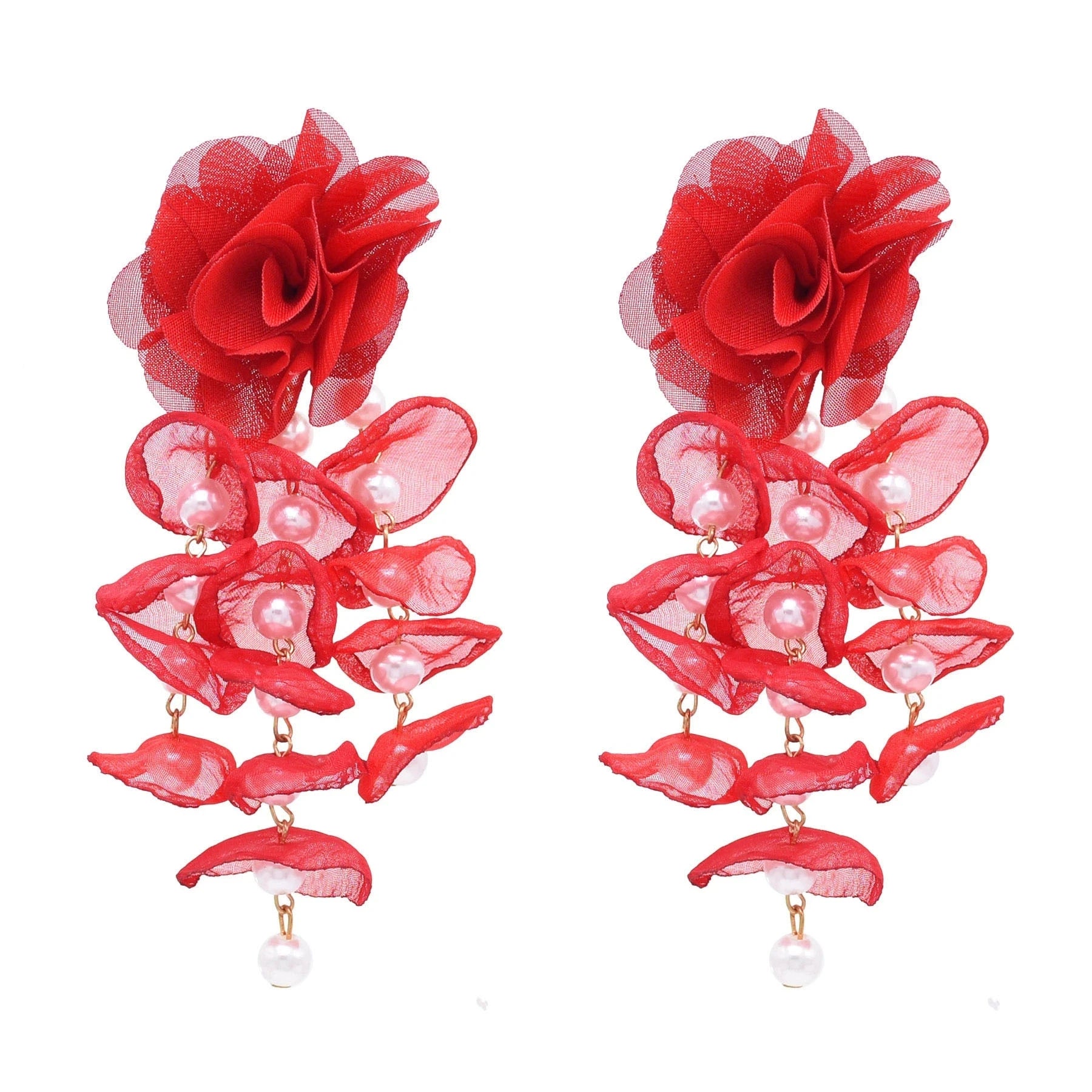 Bohemian Style Bright Exaggerated Lace Pearl Flower Bridal Earrings Women's Jewelry Gifts