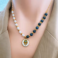 Fashionable Women's Stainless Steel Jewelry Set Gold Plated Palm Eye Pendant Pearl Bracelet Earrings Elegant Chain Design