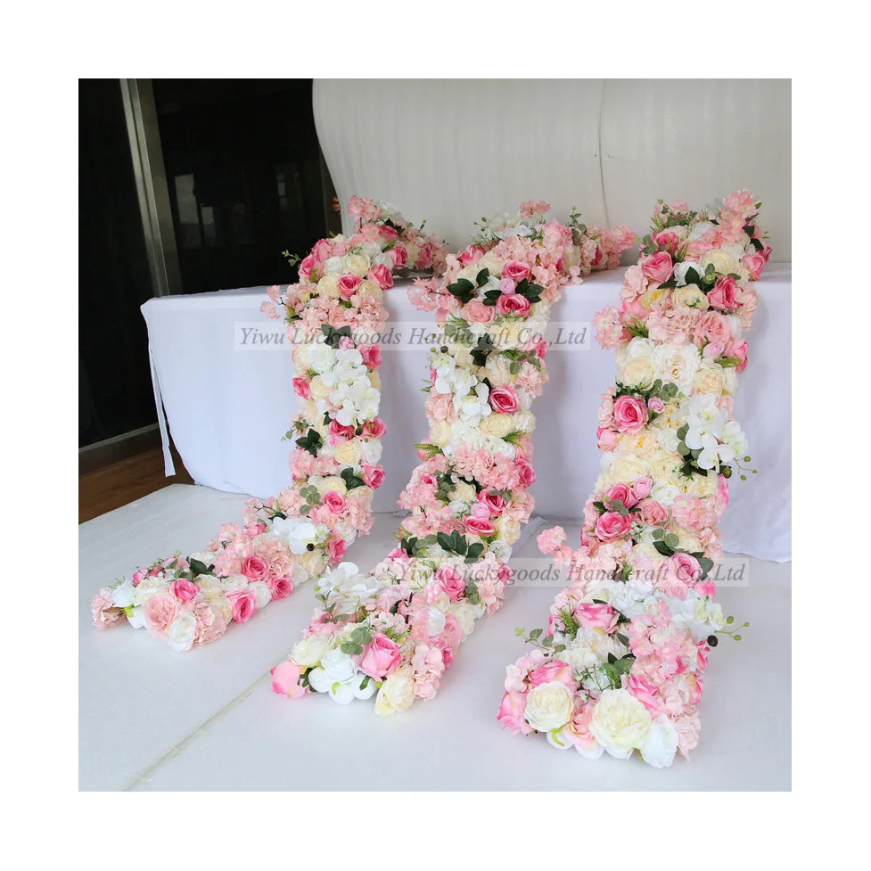 LFB1372 Wedding Stage Artificial Floral Garland Handmade White Pink Wedding Flower Arrangement Long for Table Decor