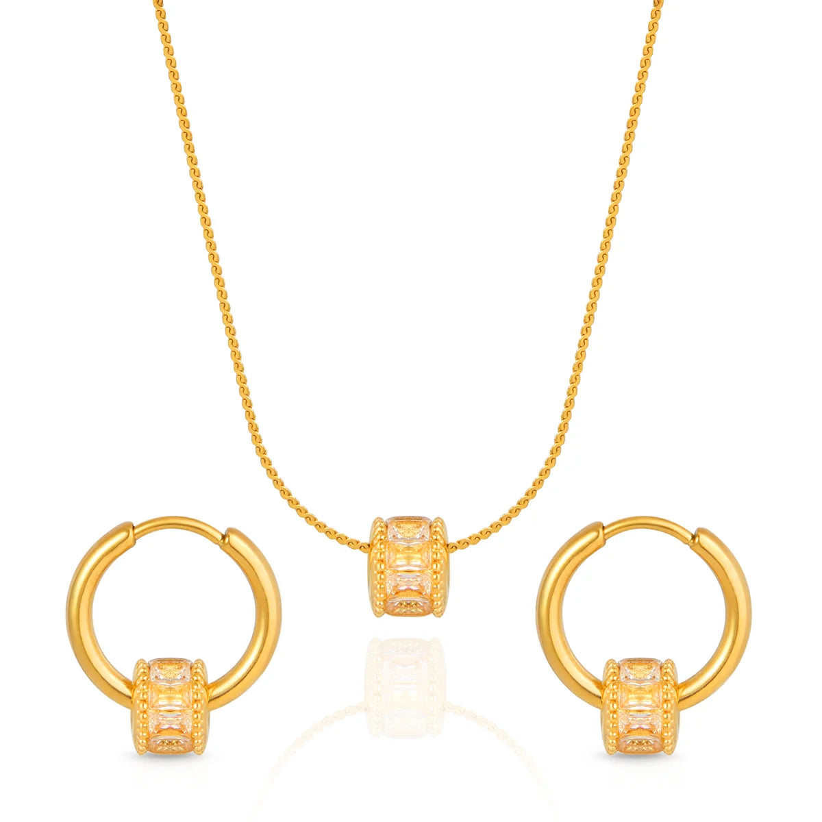 Chris April 316L Stainless Steel PVD Gold Plating Earrings and Necklace Jewelry Set for Women and Girls