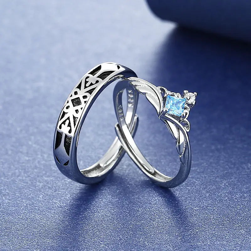 Princess and Knight Couples Ring Romantic Adjustable Wedding Diamond Ring Woman Men Couple Ring for Anniversary Valentine Gift