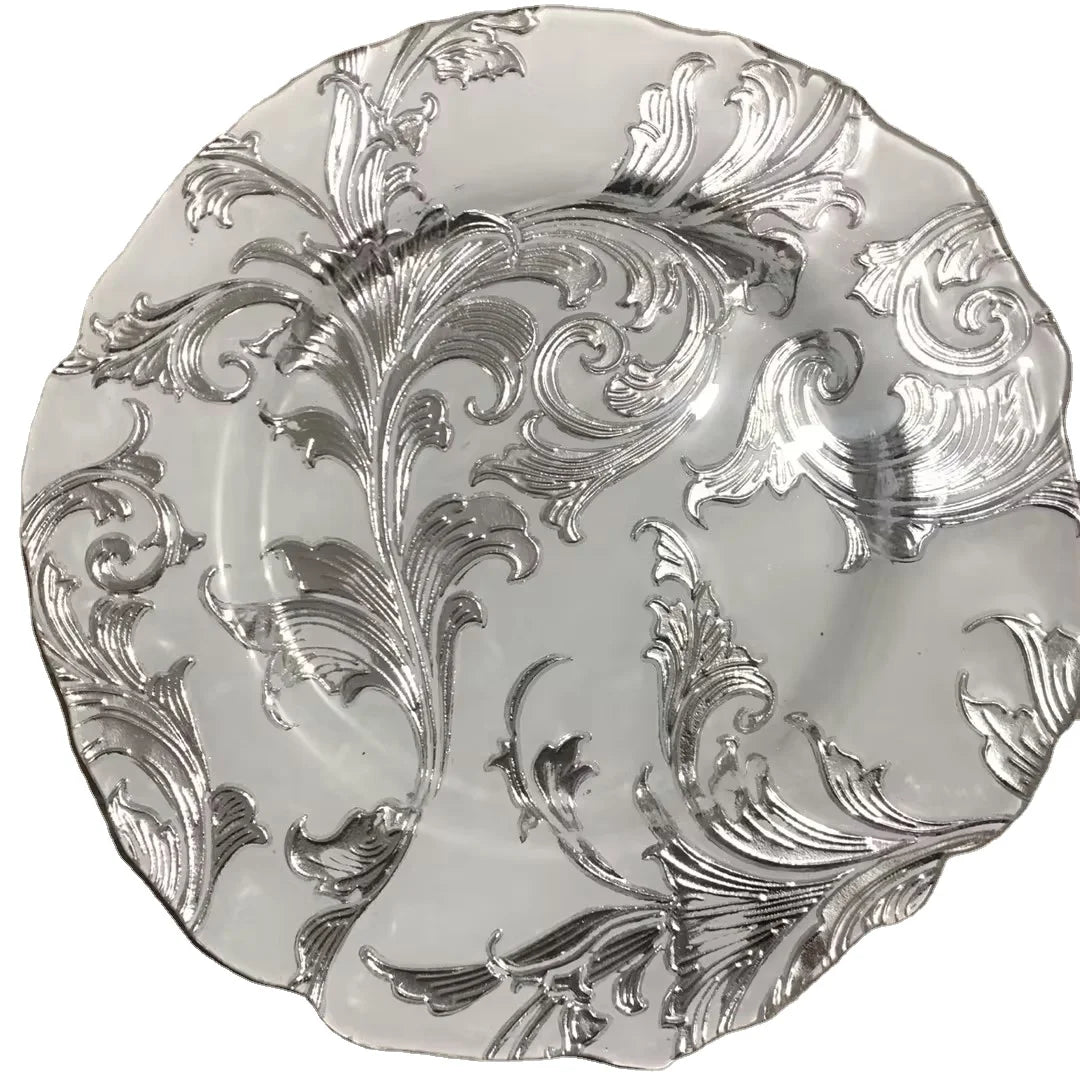Hot Selling 13icn Eco-Friendly Gold Silver Pattern Tableware for Wedding Banquets and Parties