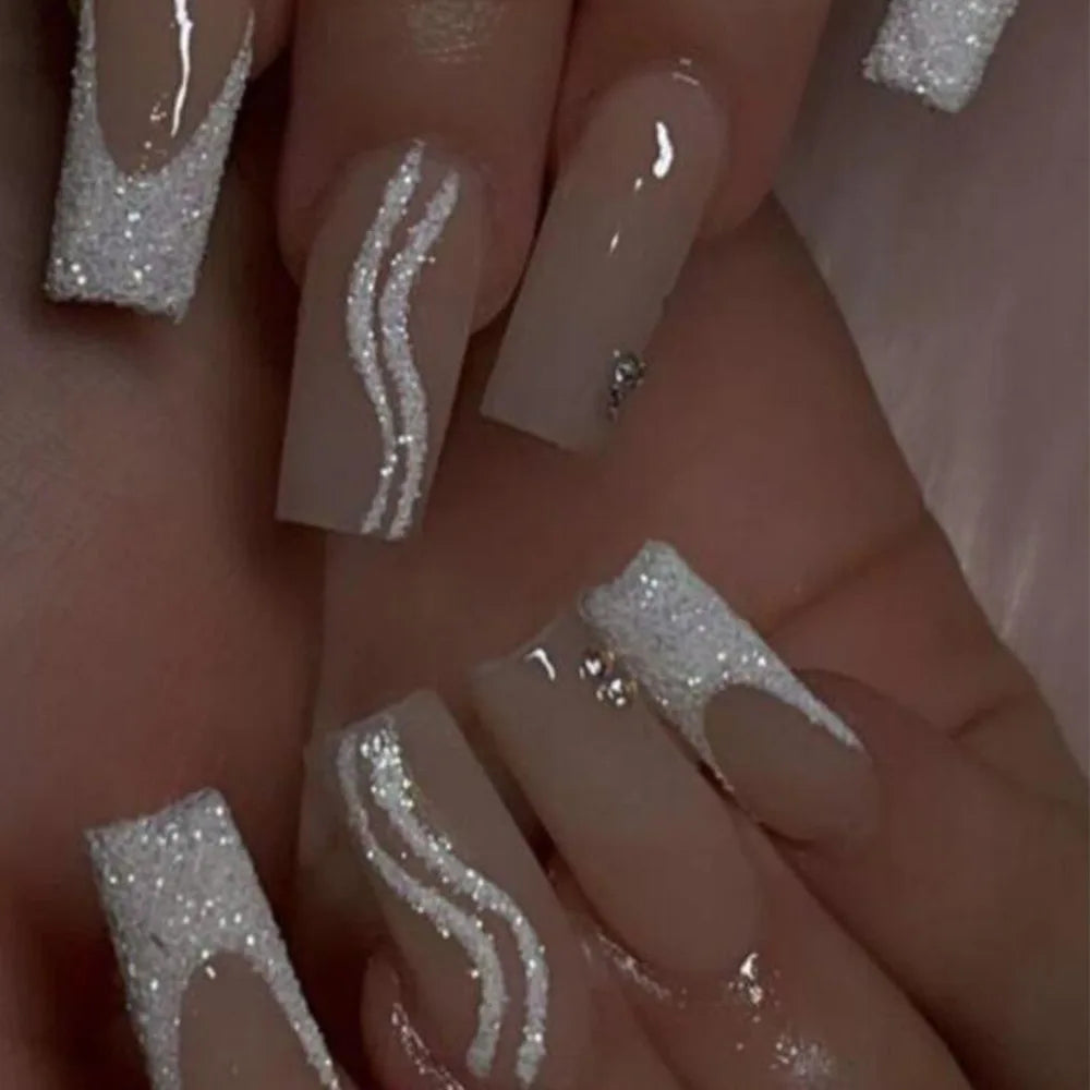 OEM/ODM Easy to Apply Long Ballerina Glitter Fake Nails ABS Art Design Finger with Custom Press on Nails Private Label 24piece/s