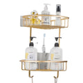 Brass Brushed Gold Bathroom Shower Rack  Wall Mounted 2 Tier Shower Corner Shelf for Home Use