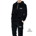 Custom Logo Men's Sport Tracksuits Pyjamas Quarter Zip Velour Track Suits with Hooded Collar Two Piece Pants Set in Solid Velvet
