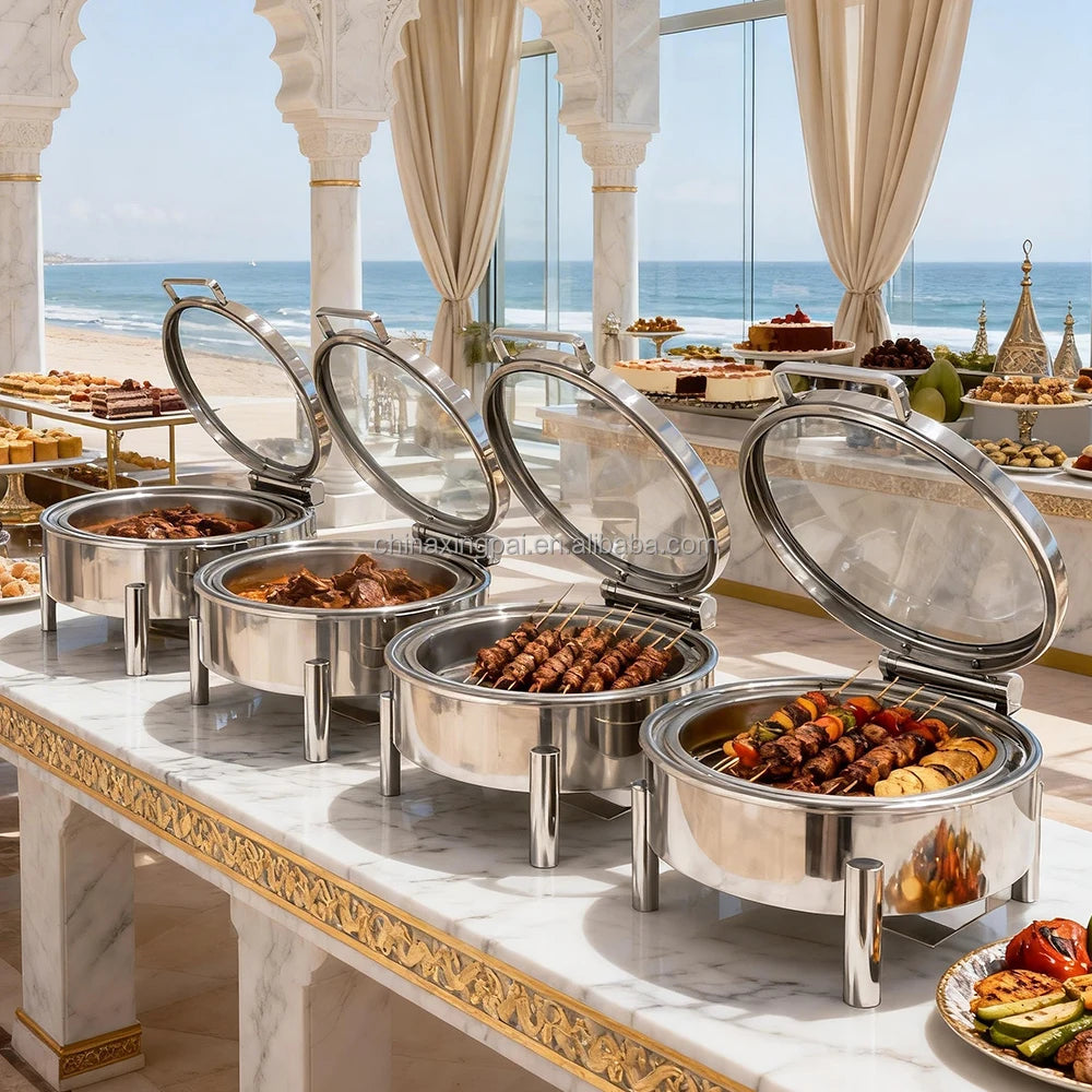 XINGPAI Restaurant Equipment Chaffing Dishes Buffet Food Warmer Stainless Steel Round Silver Buffet Chafing Dish