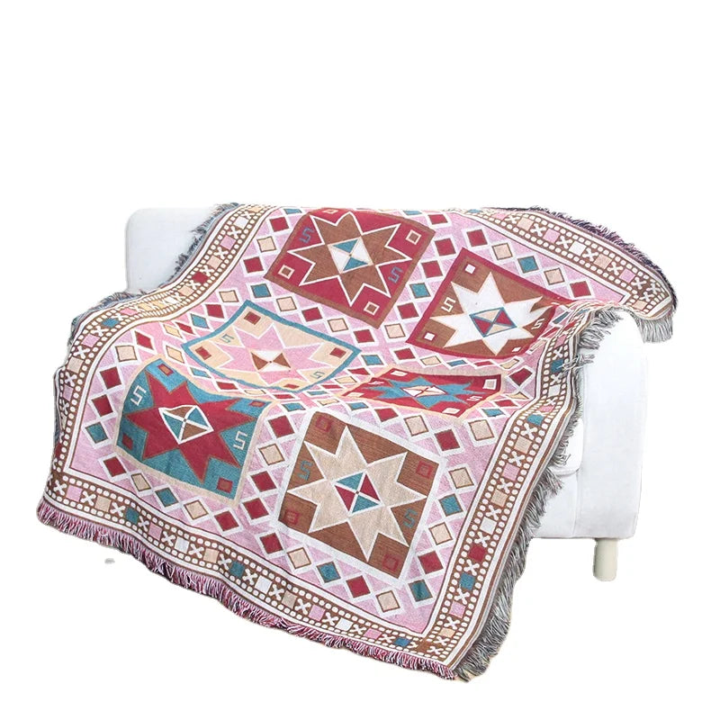 Custom Design Authentic Boho Sofa Woven Blanket with Tassels for the Four Seasons