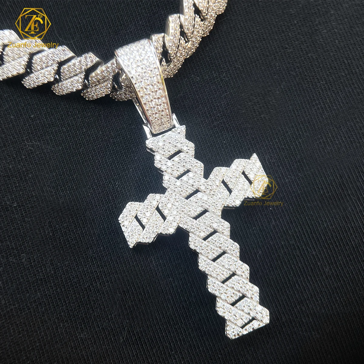 925 Sterling Silver Lab Grown Moissanite Pendant White Gold Plating in Cuban Style DEF VVS-VS Hip Hop Man Pendant Charms