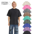 Custom Men's Heavyweight Acid Washed T Shirt Combed Cotton Wash Rib Neck Drop Shoulder Oversized Streetwear T-Shirts for Men