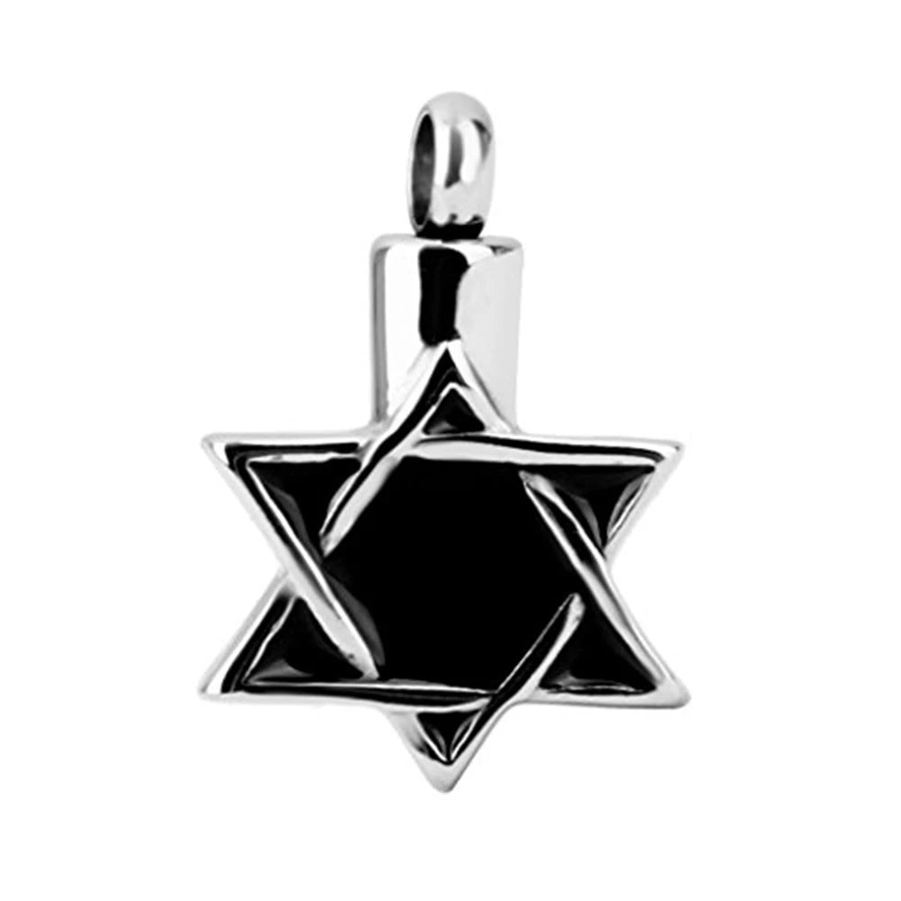 Stainless Steel Star Memorial Urn Necklace Ash Keepsake Cremation Urn Pendant Enamel Holder Hexagram Jewelry Religious Locket
