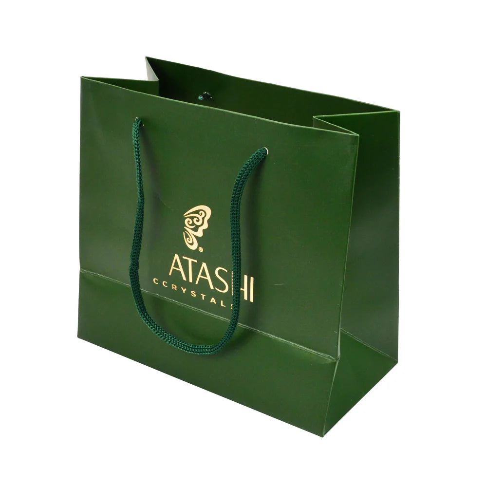 Custom Eco Friendly Recycled Cute Euro Green Shopping Bag with Cotton Rope Handle Logo Printed OEM Brand Luxury Small Paper Bag