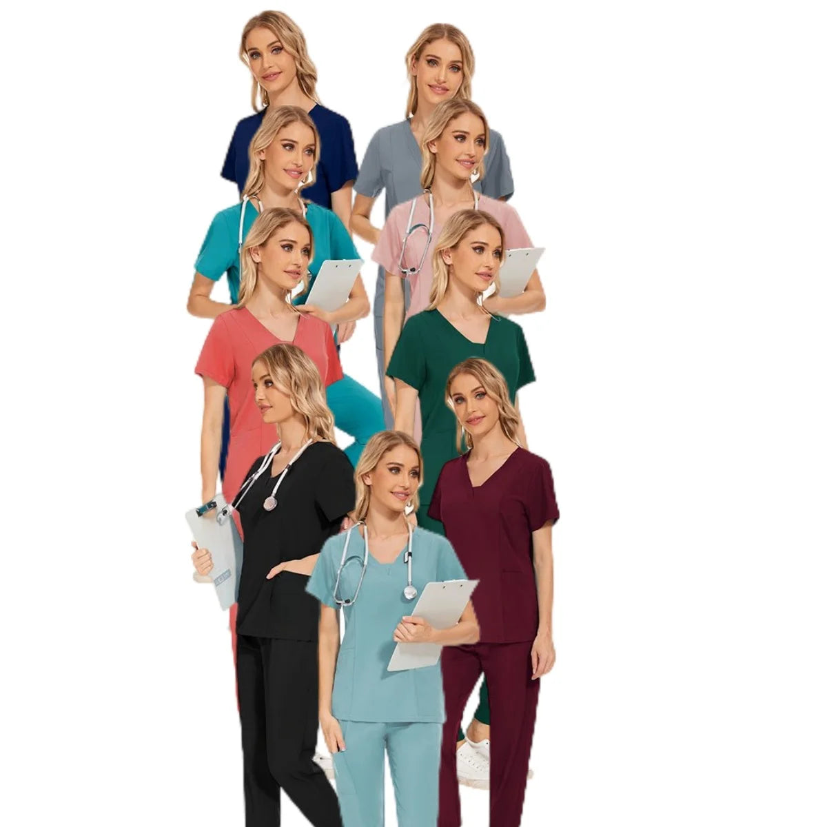42025LW Women Scrub Caps Surgical Men Joggers Scrubs Wholesale Medical Scrubs White