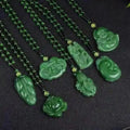 SC Popular Vintage Green Glaze Necklace Bamboo Leaf Goldfish Maitreya Necklace Pixiu Wealth Lucky Charm Necklace for Women Men