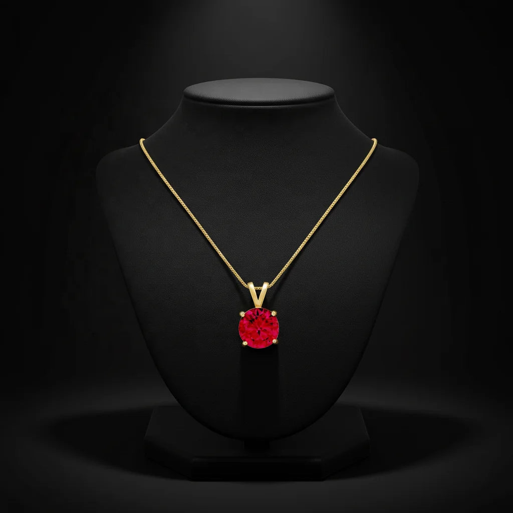 Brilliant Round Cut Stunning Genuine Flawless Natural Red Garnet Gemstone Solitaire Pendant
