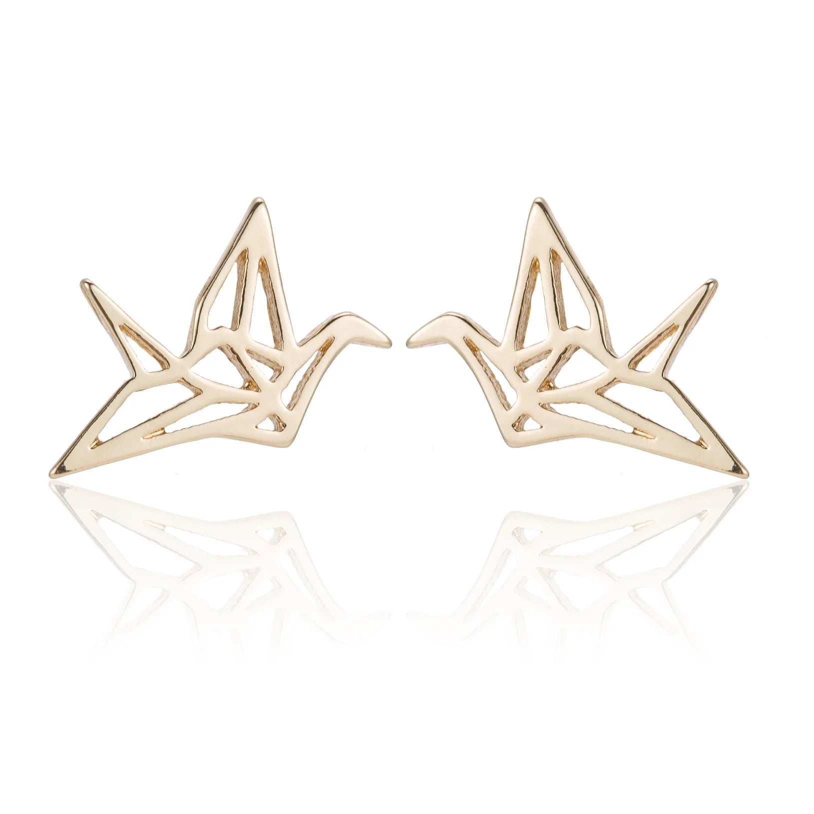 Lintuu Women's Unique Style Trendy Stainless Steel Gold Silver Plated Small Origami Paper Crane Stud Earrings