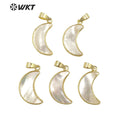 WT-JP319 Super Hot Natural Mother of Pearl White Shell Moon Pendants With Gold Bezel Lovely Tiny Crescent Jewelry Finding