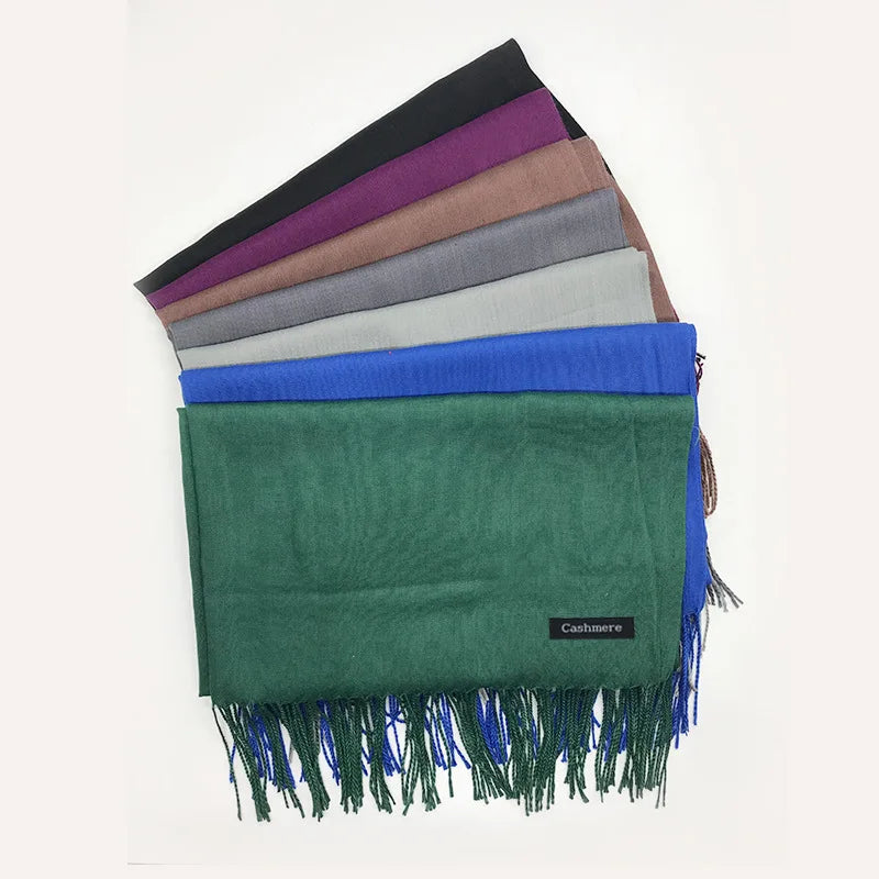 Wholesale Fashion Pashmina Solid Color Scarf Women Shawl Custom Luxury Winter White Cashmere Hijab Accessories