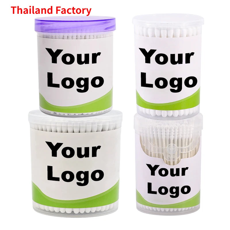 Easy Open Custom Spiral Round Customized Q Tips Cotton Ear Buds Makeup Cotton Swabs With Round Box