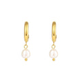 New Hot Selling 18K Gold Plated Stainless Steel Earring CC Statement Pearl Drop Hoop Earrings
