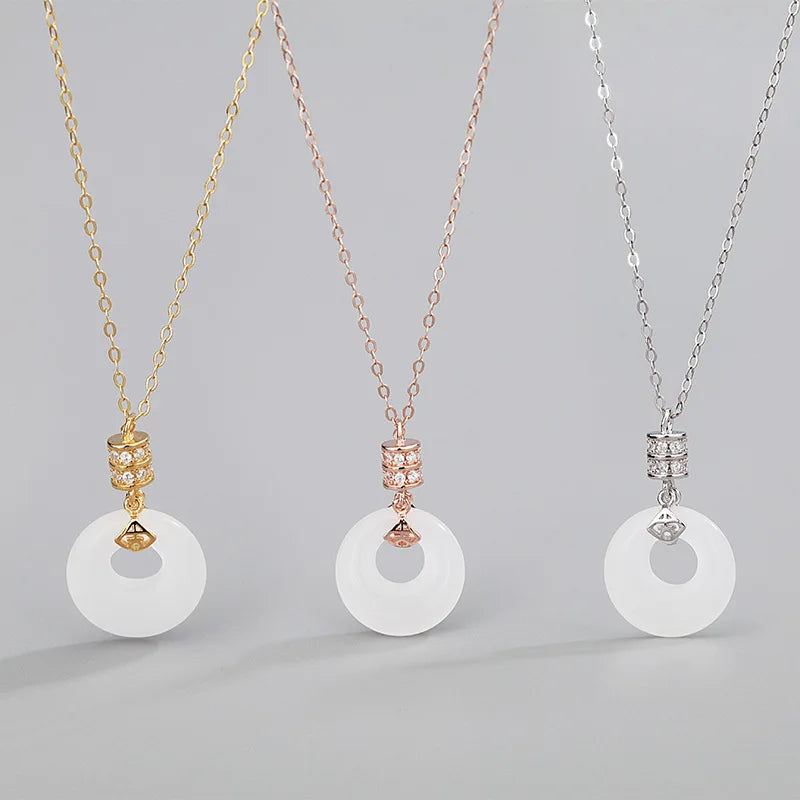 Jachon Custom 925 Sterling Silver Safe Buckle Hetian Jade Necklace rainbow Zircon Necklace Stainless Steel Rotating Necklace