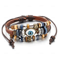 Multi-Layer Cowhet Hand-Woven Beaded Eye Leather Rope Bracelet With Adjustable Bracelet