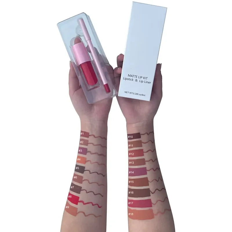 Newest High Pigmented Waterproof Vegan Make Your Own Matte pink Liquid Lipstick Lipliner Set