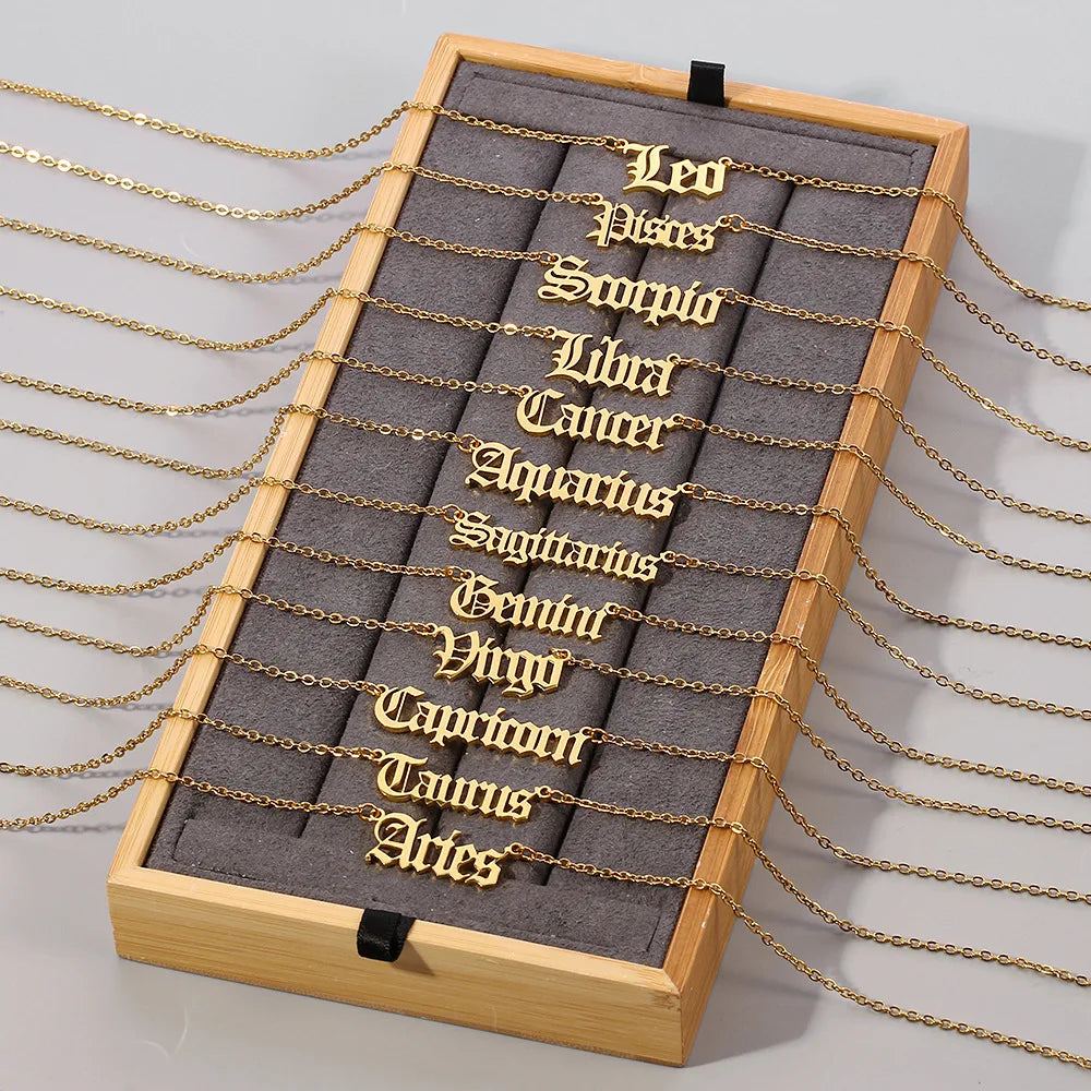 Wholesale Personalised Stainless Steel Gold Plated Zodiac Letter Pendant Necklace