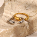 High Polished Waterdrop Geometric 18K Gold Plated SIlver Plated Stainless Steel Opening Rings