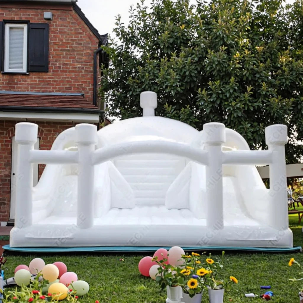 Factory Customized White Inflatable Bounce House Combo with Double Slide Large Castle PVC Toy Bouncer Ball Pit Feature for Sale