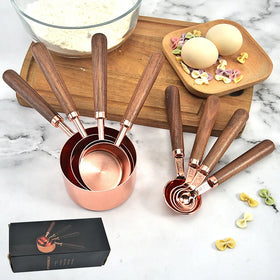 Baking Tools 8pcs Stainless Steel Custom Measure of Cooking Measuring Cups and Spoons Set with Wooden Handle