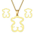 Stainless Steel Cartoon Bear Pendant with Unique Design Creative Hollow Craft Link Chain Necklace Trendy Charm Necklaces Gift