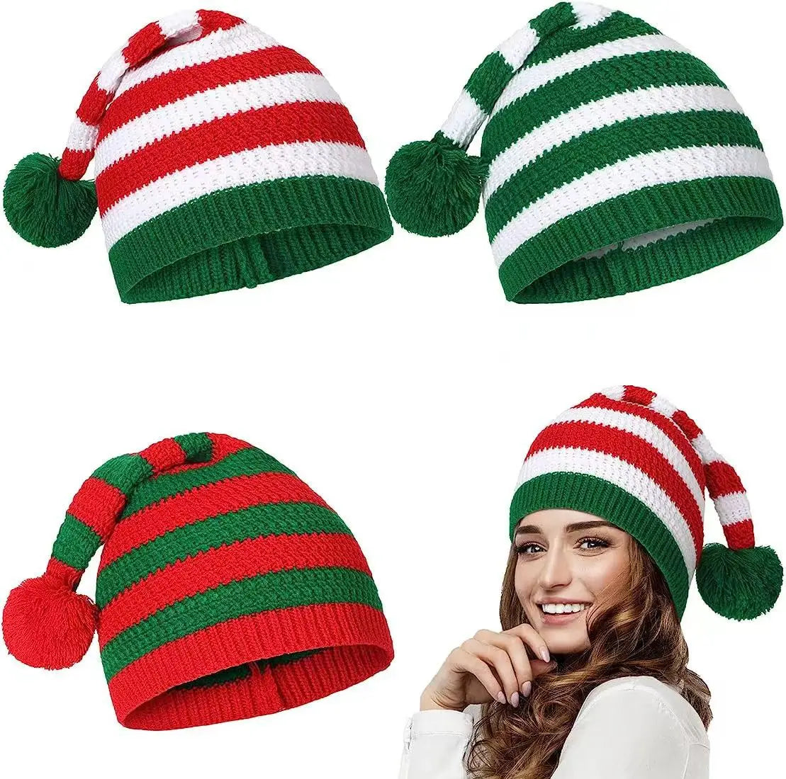 Custom logo New Arrival Knitted Santa Hat Winter Slouchy Beanie Knit Skull Caps Crochet Christmas Hat for Adult Children