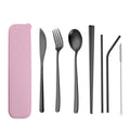 Custom Logo/Box Stainless Steel Knife Spoon Fork and Straw Travel Cutlery Set with Case for Camping & Party Use