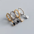 Joolim 18K Gold Plated 925 Sterling Silver Waterdrop Black Zircon Dangle Huggie Earring Fashion Silver Jewelry Gift