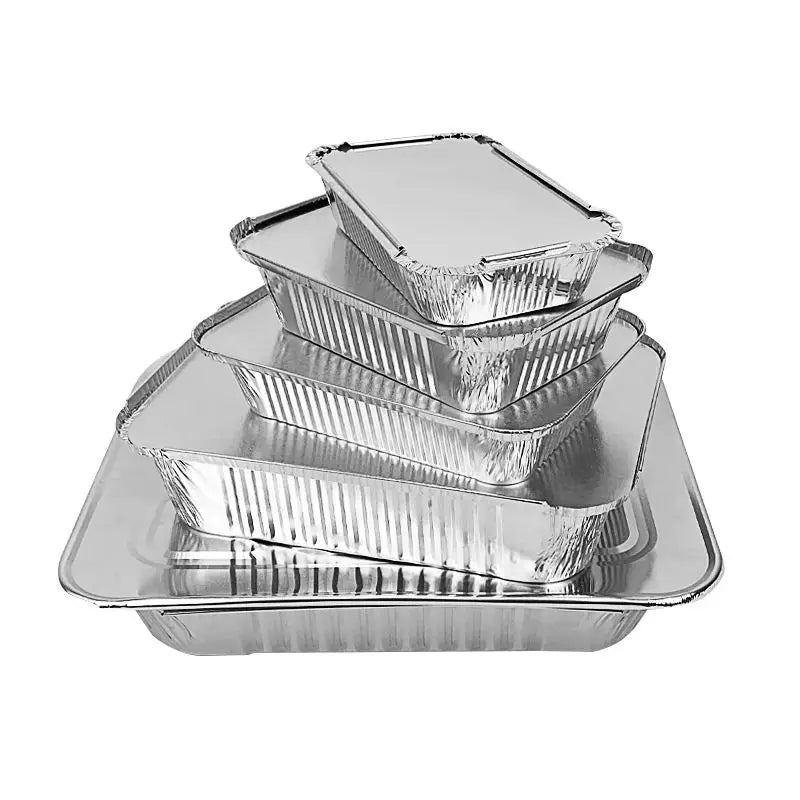 750ml Silvery Aluminum Foil Container Heat Sealing Lid Food Grade Tray for Kebab Rectangular Shape Resist High Temperature