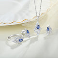 Custom OEM Luxury Wedding Women 925 Silver Blue Cubic Zirconia Flower Fine Jewelry Necklaces Earrings Rings Trend Jewelry Sets