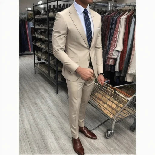 Beige Italian Design Men's Suits Elegant Fashion High-end Simple Casual Gentleman Best Man Suit Two-piece Suit Set Blazer Pant