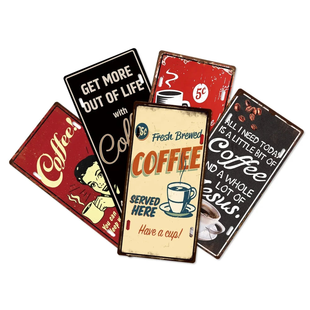 Putuo Decor Coffee License Plate Size Vintage Metal Wall Sign Coffee Bar Kitchen Decoration