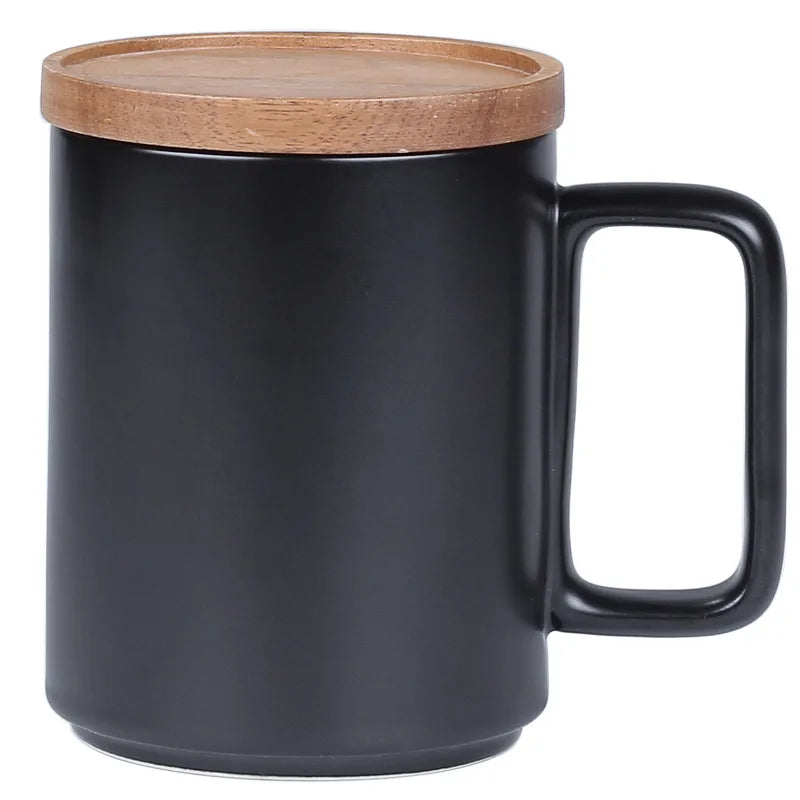 Tik Tok Hot Sale Creative Black White Couple Custom Logo Ceramic Cup with Wooden Cover