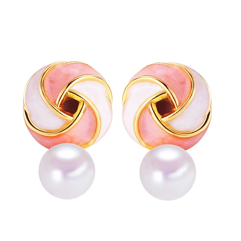 S925 Silver Needle Cute Candy Colored Windmill Design Natural  Freshwater Pearl Earrings