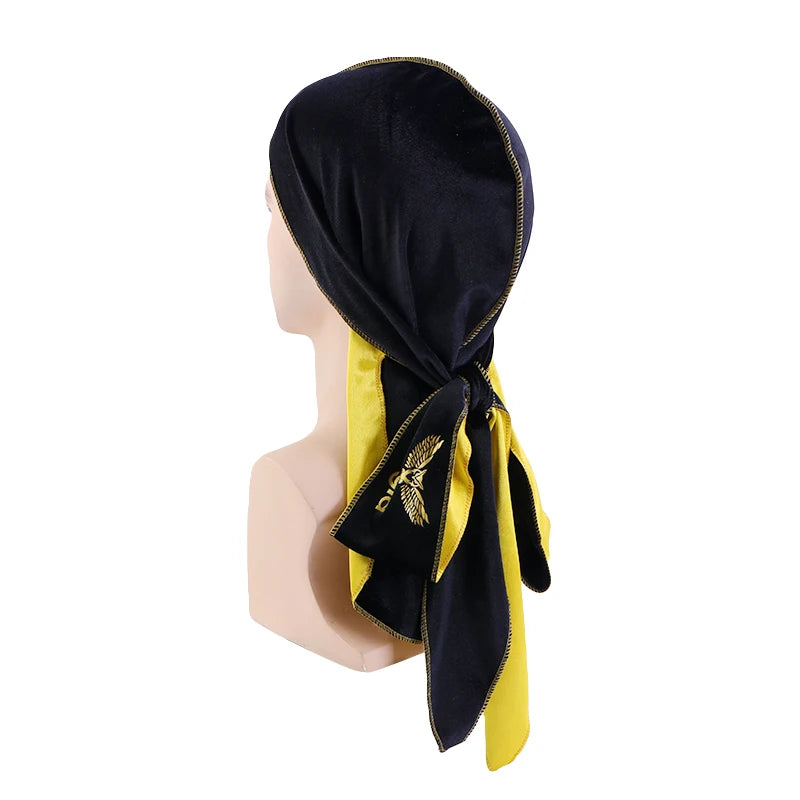 Customized Style Custom Logo Double Layer Silky Lining Velvet Durags for Men Stretch Headwraps Crushed Waves Doo Rag