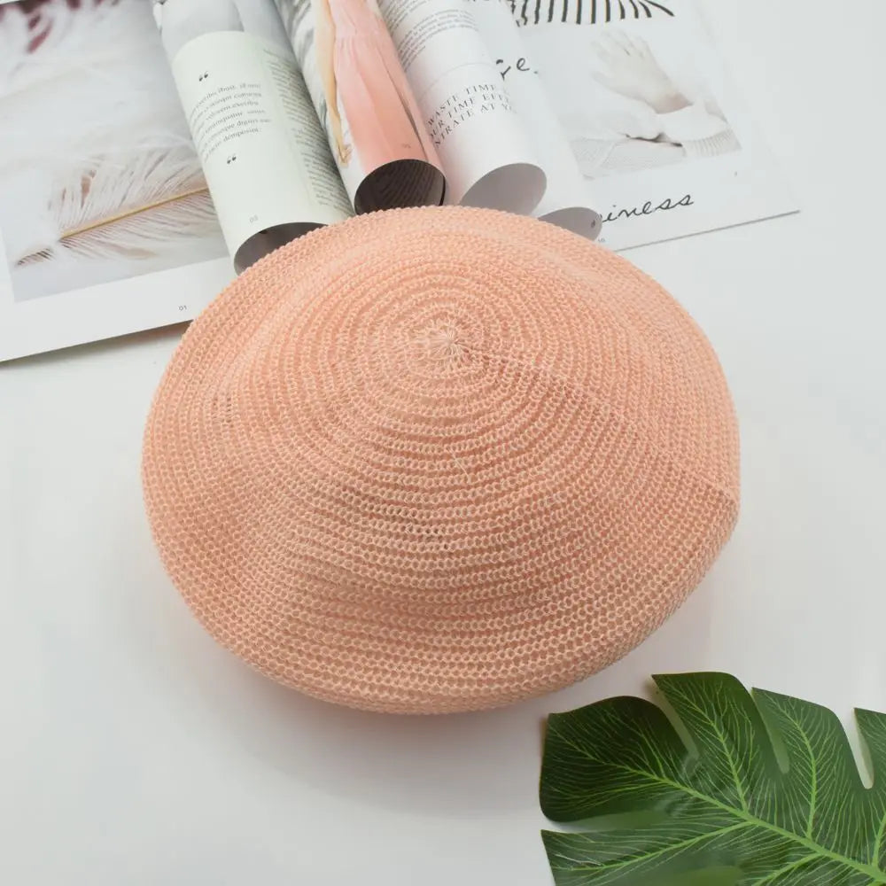 Wholesale Summer Fashion Multi Color Female Beach Breathable Mesh Beret Cap OEM Polyester Elegant Solid Color Artist Painter Hat