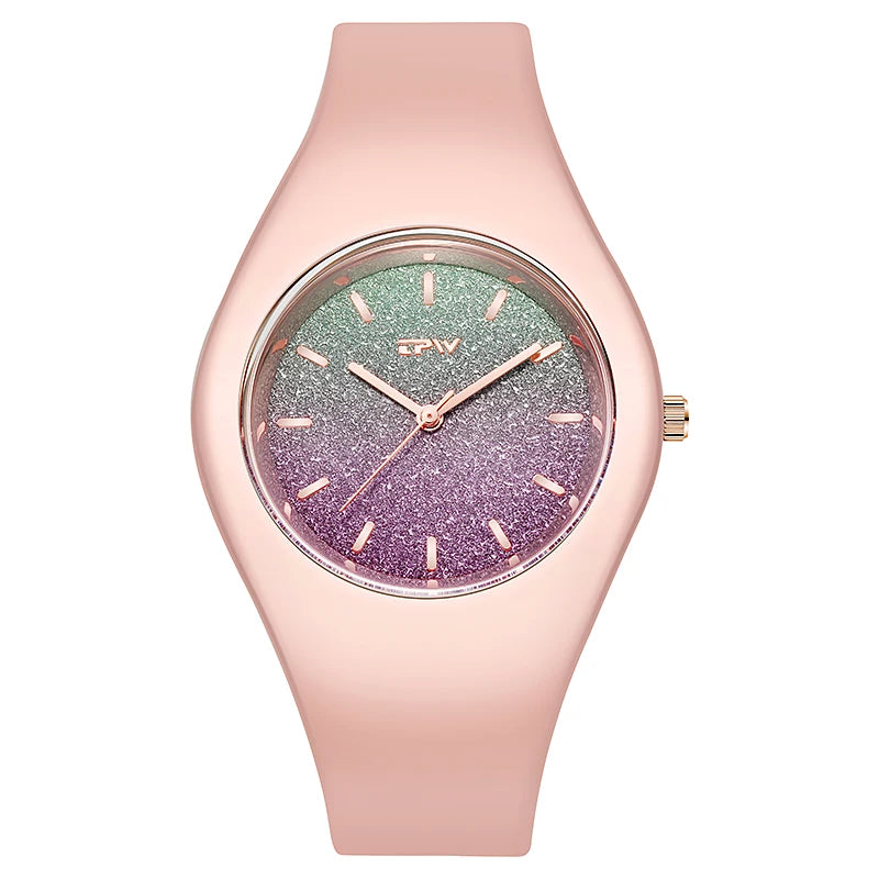 Fashion 3atm Waterproof Ladies Silicone Quartz Wrist Watch Women Glitter Dial Reloj De Mujer