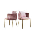 2023 Latest Luxury Golden Pink Velvet Woven Hotel Salon Makeup Dressing Dining Chair