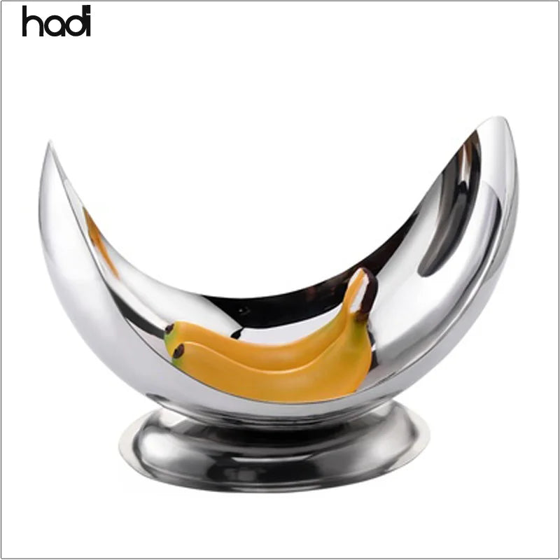 Guangzhou Hadi Luxury Stainless Steel Buffet Trays Antique Moon Shape Wedding Decoration Food Server Plate Hammered Bowls Hotel